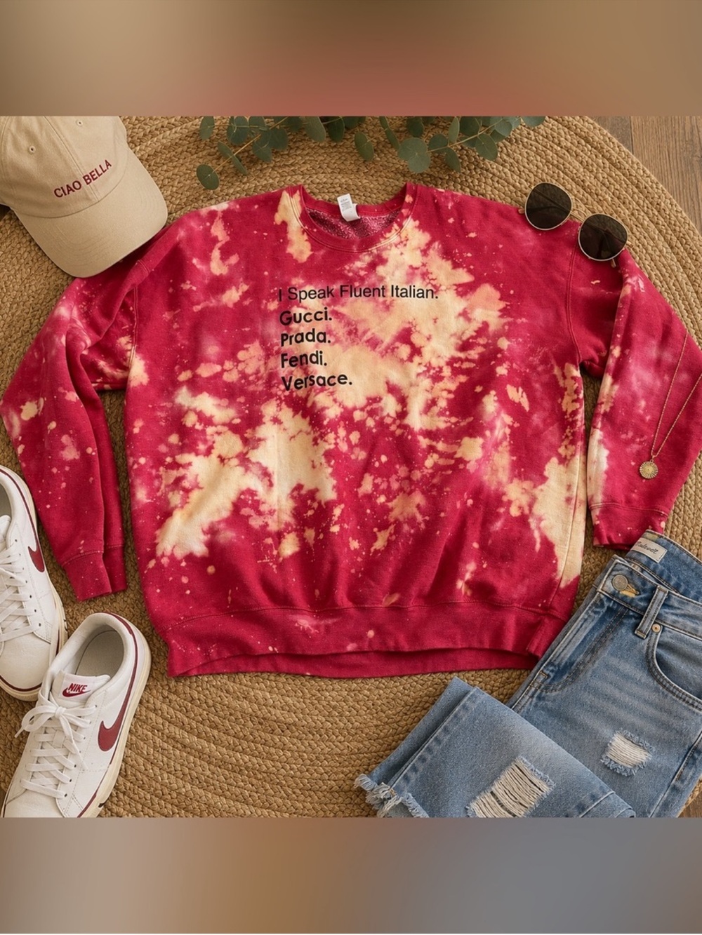 Tultex Speak Fluent Italian Gucci Prada Fendi Versace Bleach Sweatshirt XXL